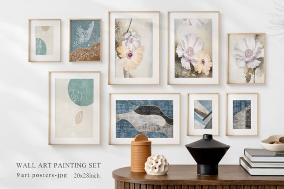 Abstract Geometric Floral Wall Art Set: Versatile Digital Art for Creative Projects