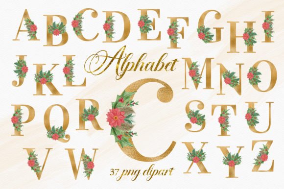 Crafting Elegance: The Gold Christmas Floral Alphabet Numbers
