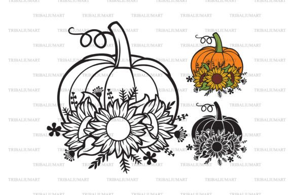 Sunflower Pumpkin Autumn Floral Digital Designs