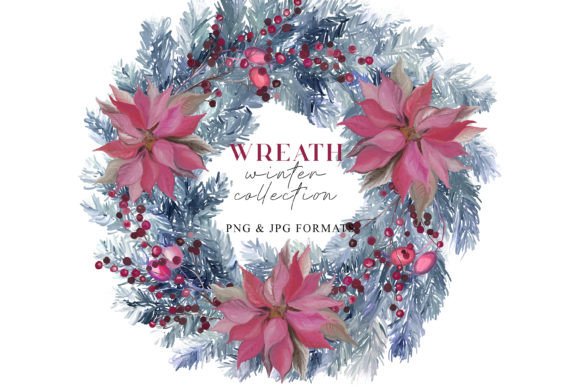Winter Floral Wreath with Poinsettia: A Timeless Digital Artwork